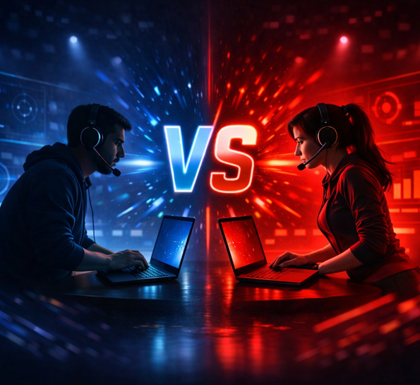 Two trivia players competing head-to-head